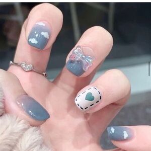 Cute Blue & White Cloud press on nails